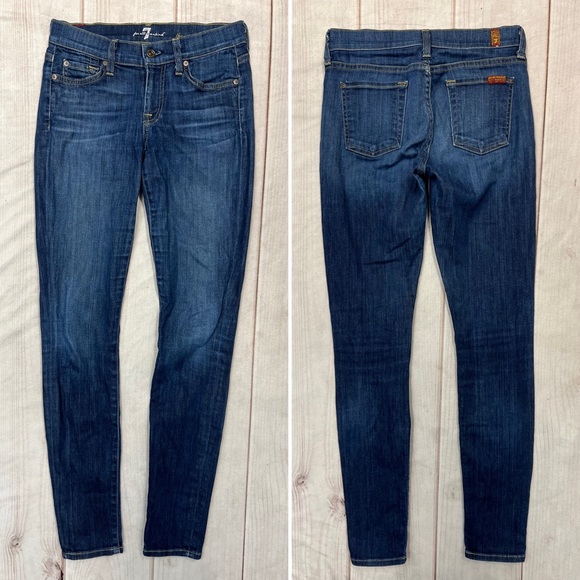 Women's 7 For All Mankind The Skinny 26x29 Dark Wash Stretchy Blue Jeans 7FAM - Picture 2 of 3